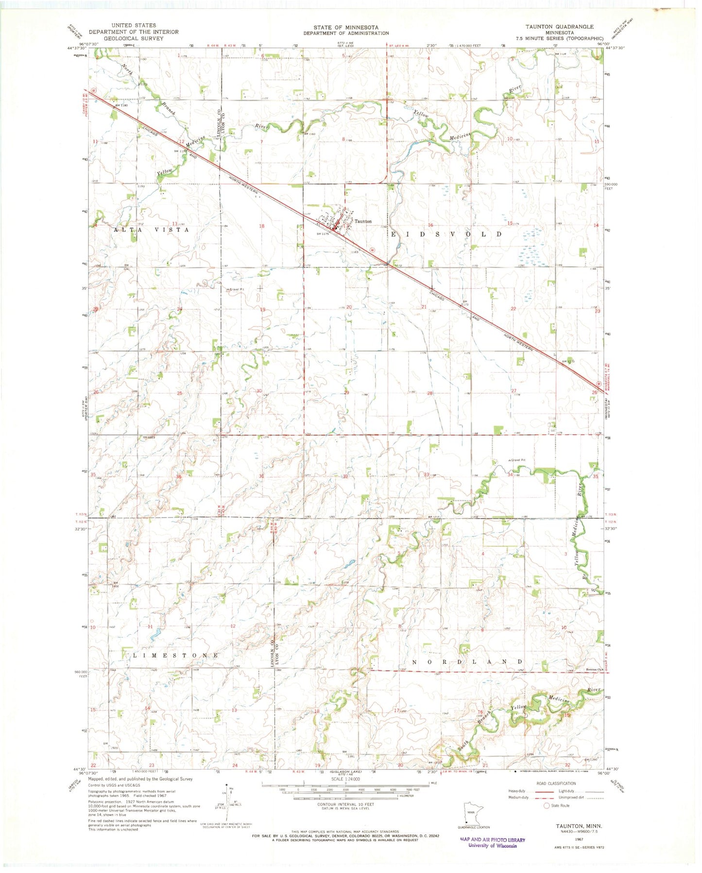 Classic USGS Taunton Minnesota 7.5'x7.5' Topo Map Image