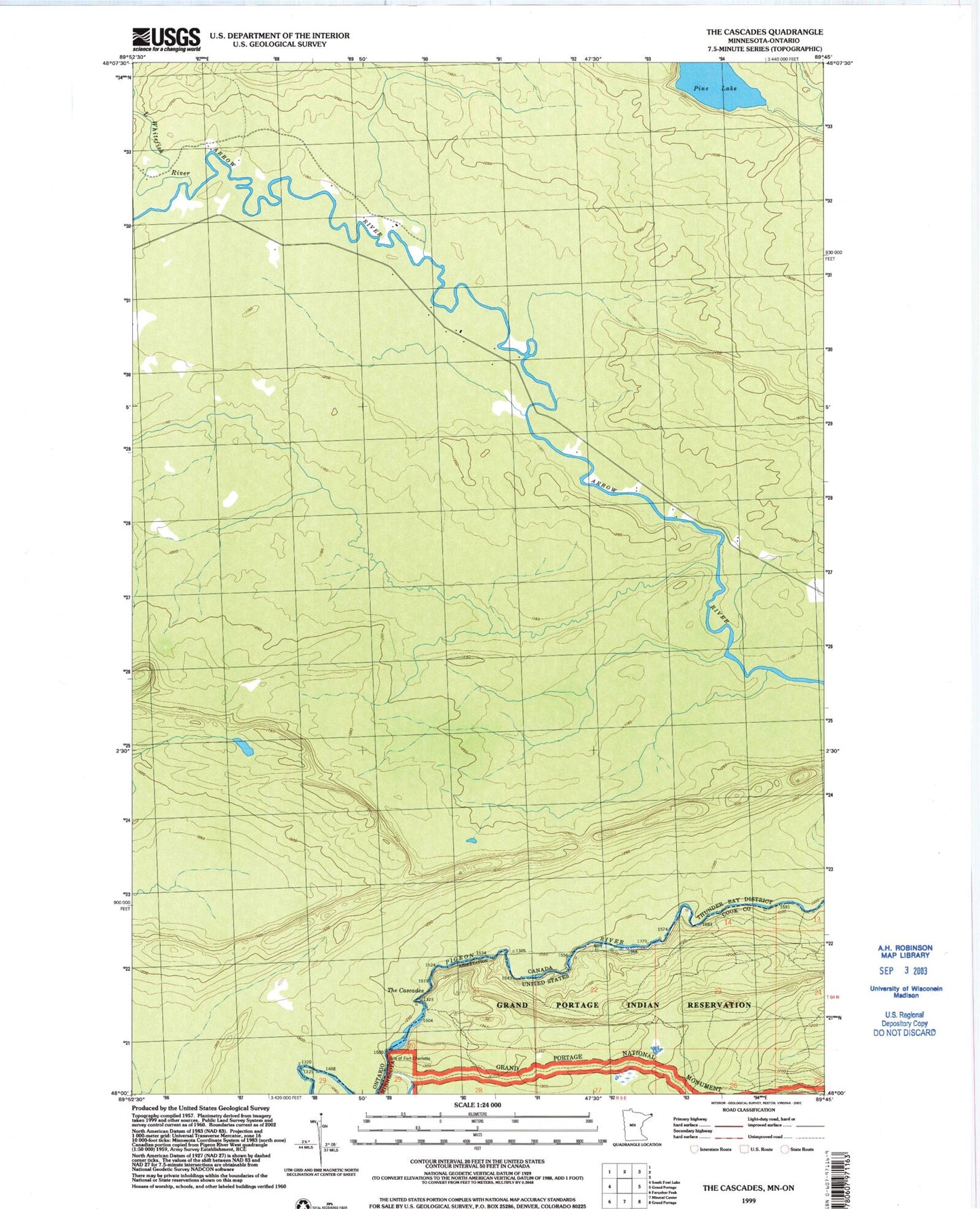 Classic USGS The Cascades Minnesota 7.5'x7.5' Topo Map Image