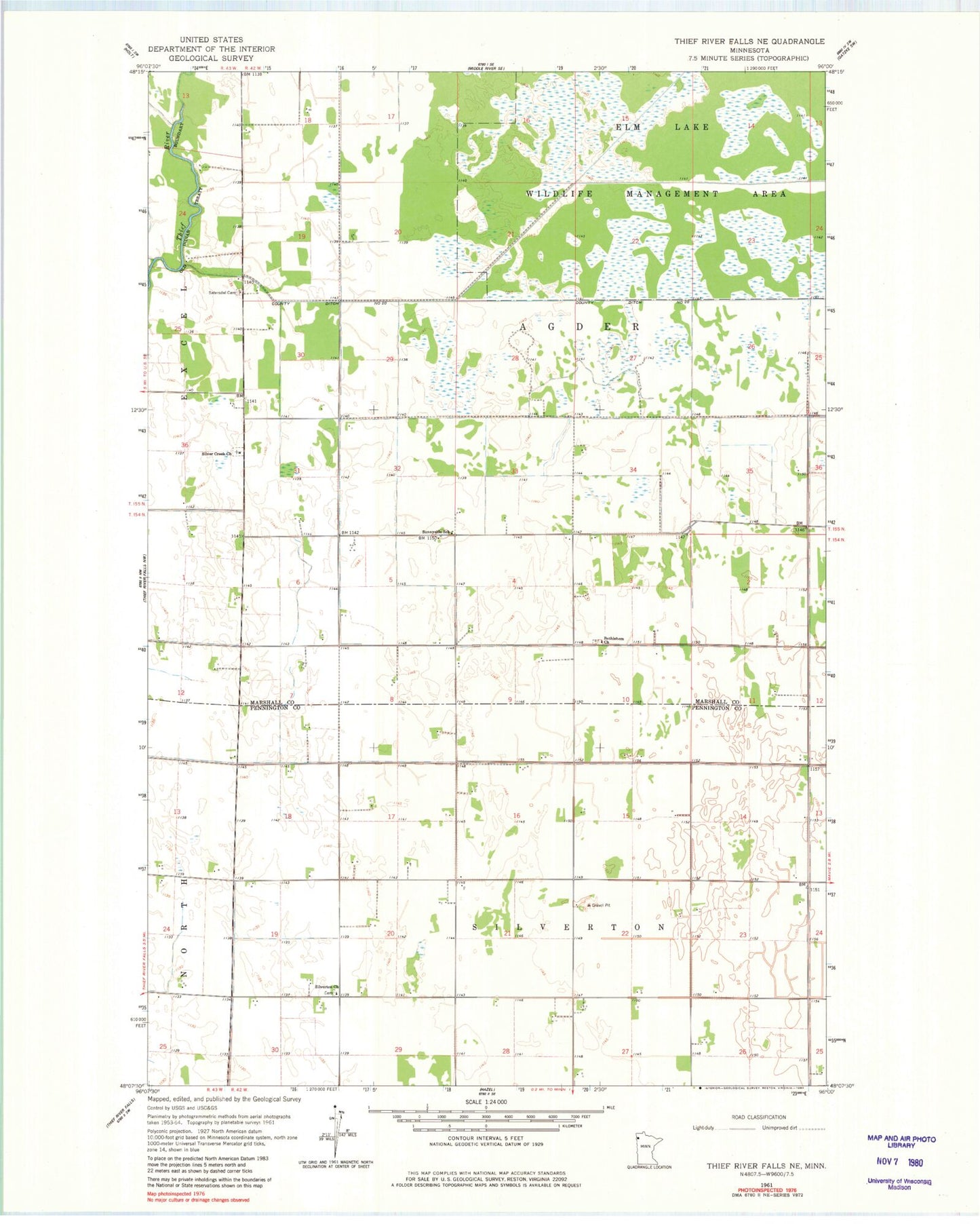 Classic USGS Thief River Falls NE Minnesota 7.5'x7.5' Topo Map Image