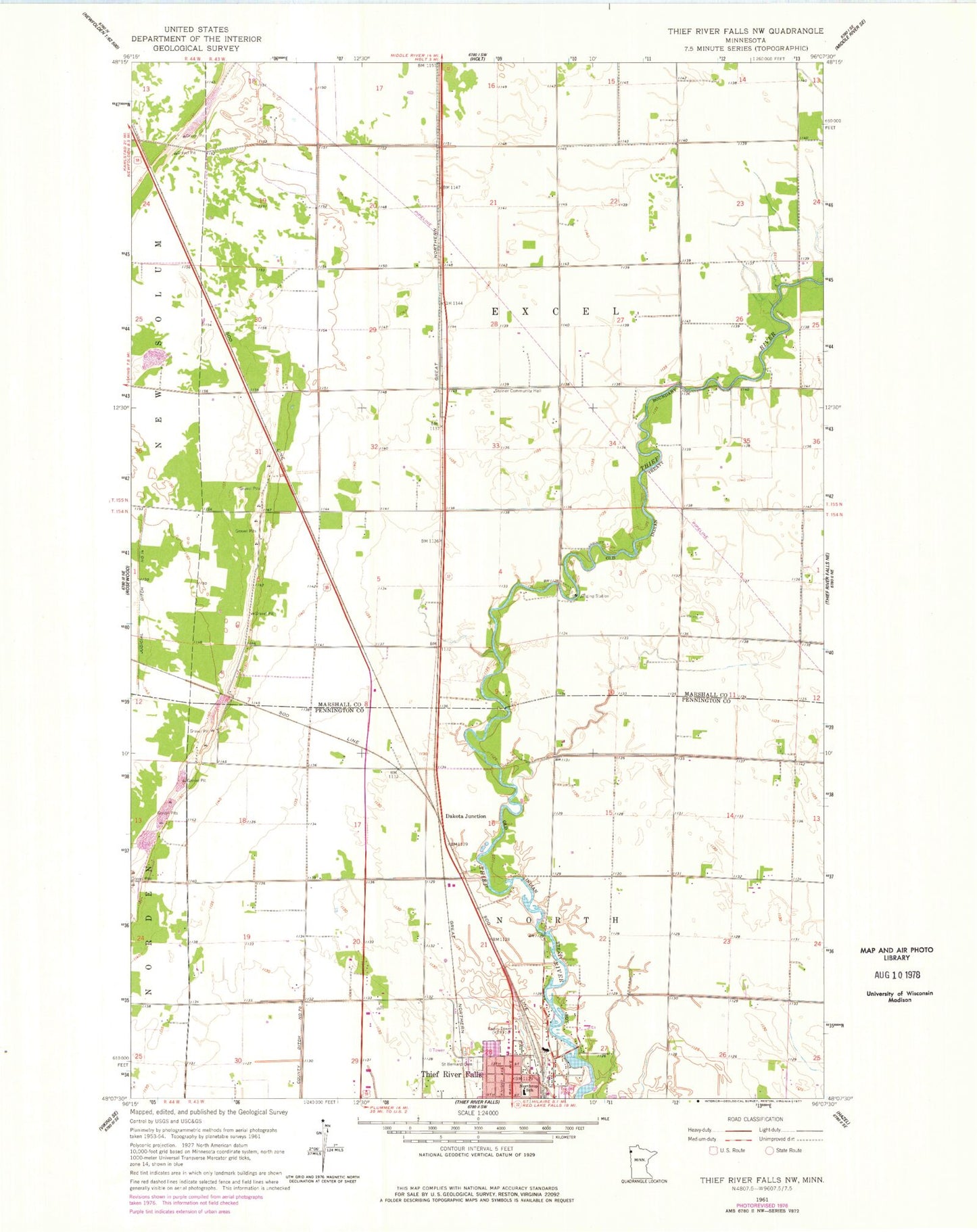 Classic USGS Thief River Falls NW Minnesota 7.5'x7.5' Topo Map Image