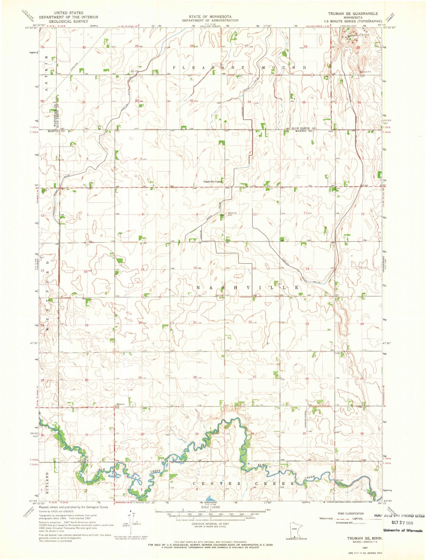 Classic USGS Truman SE Minnesota 7.5'x7.5' Topo Map Image