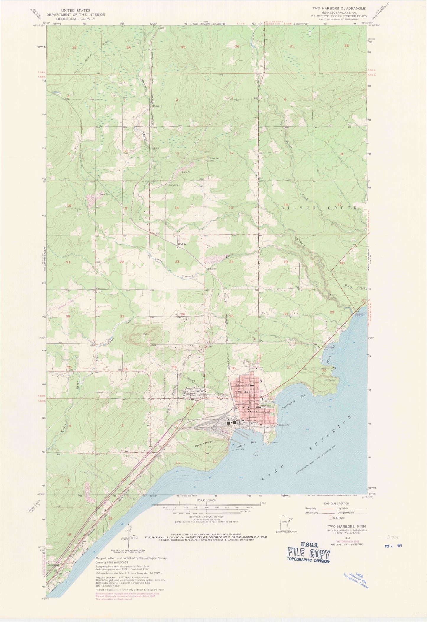 Classic USGS Two Harbors Minnesota 7.5'x7.5' Topo Map Image