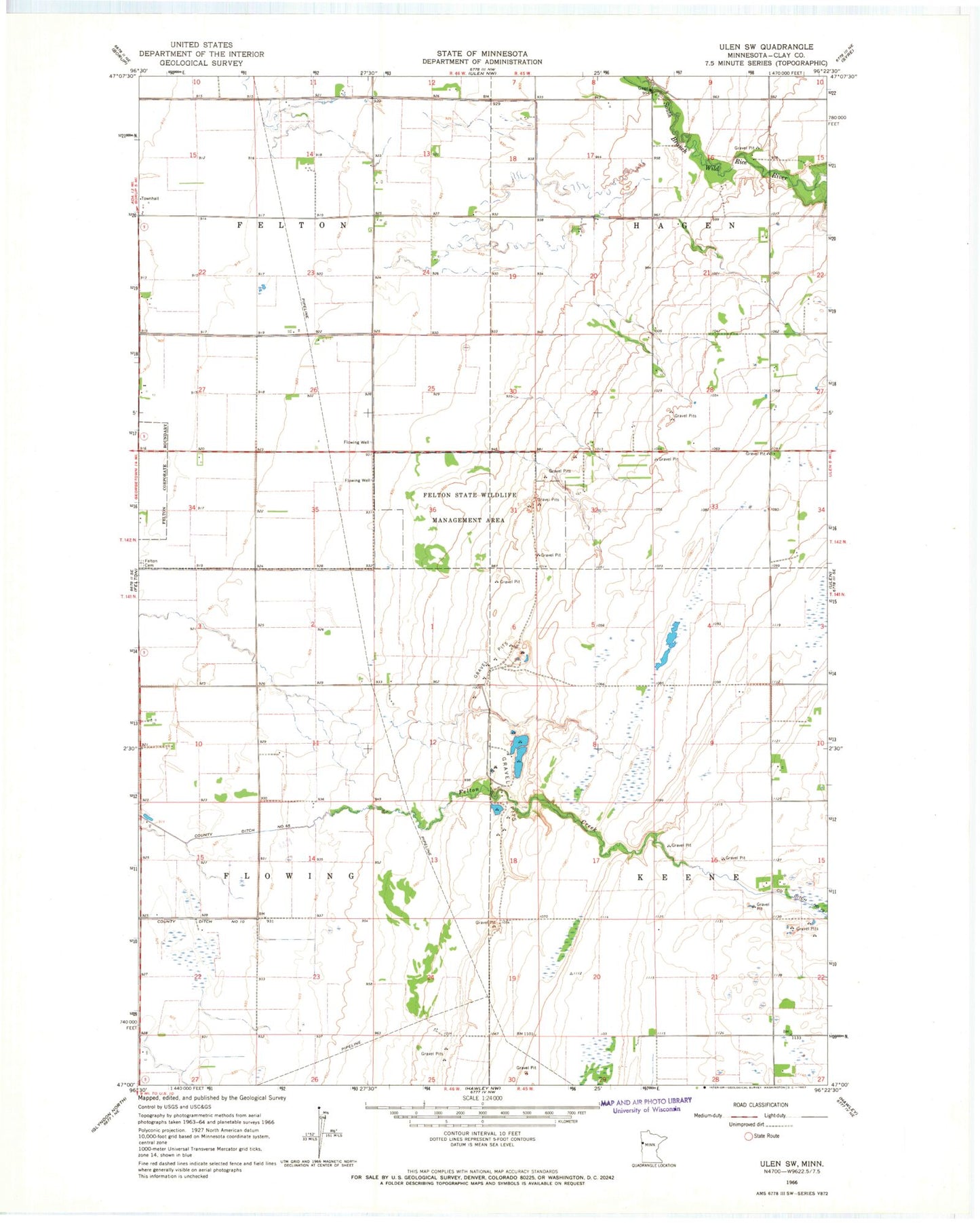Classic USGS Ulen SW Minnesota 7.5'x7.5' Topo Map Image