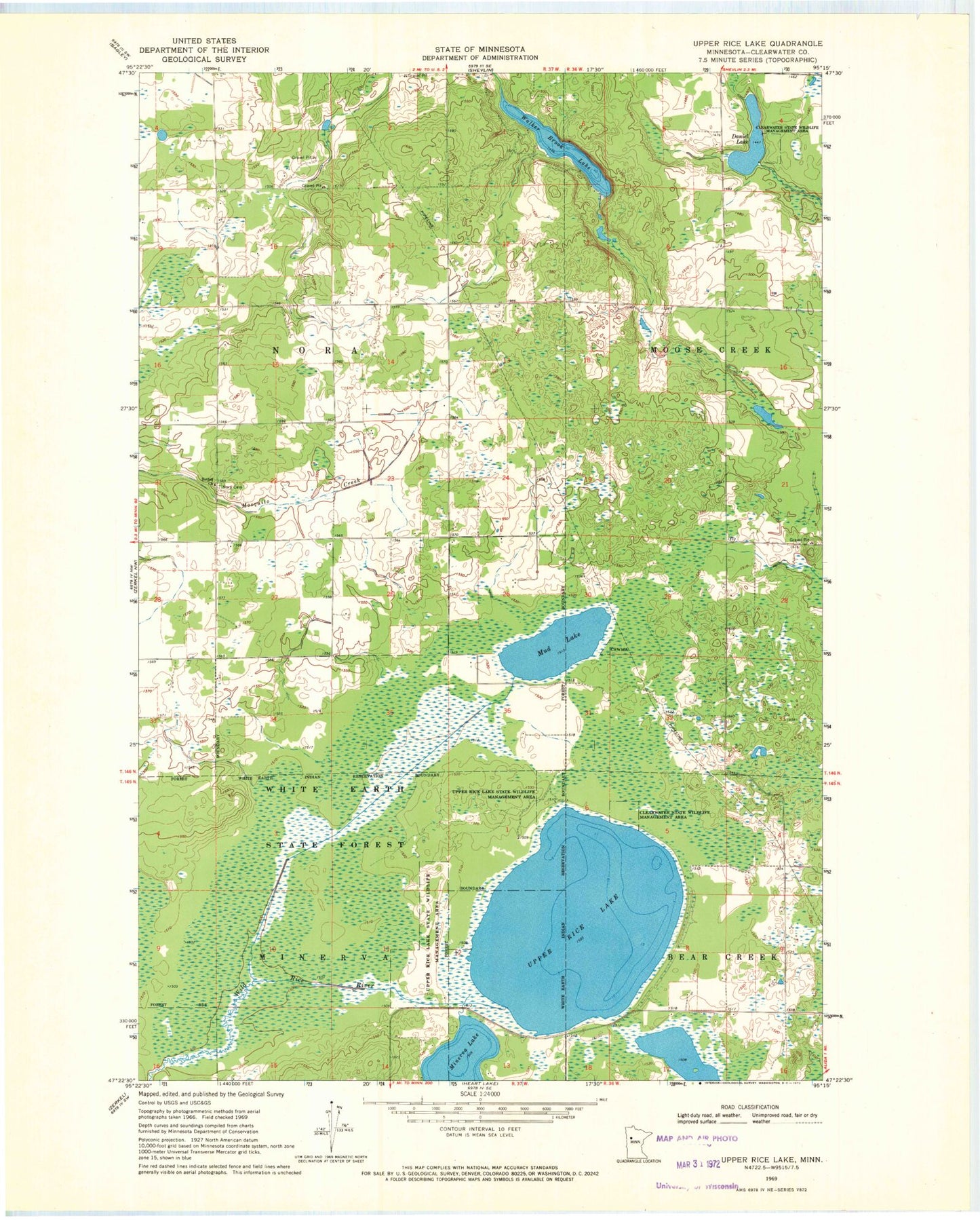 Classic USGS Upper Rice Lake Minnesota 7.5'x7.5' Topo Map Image