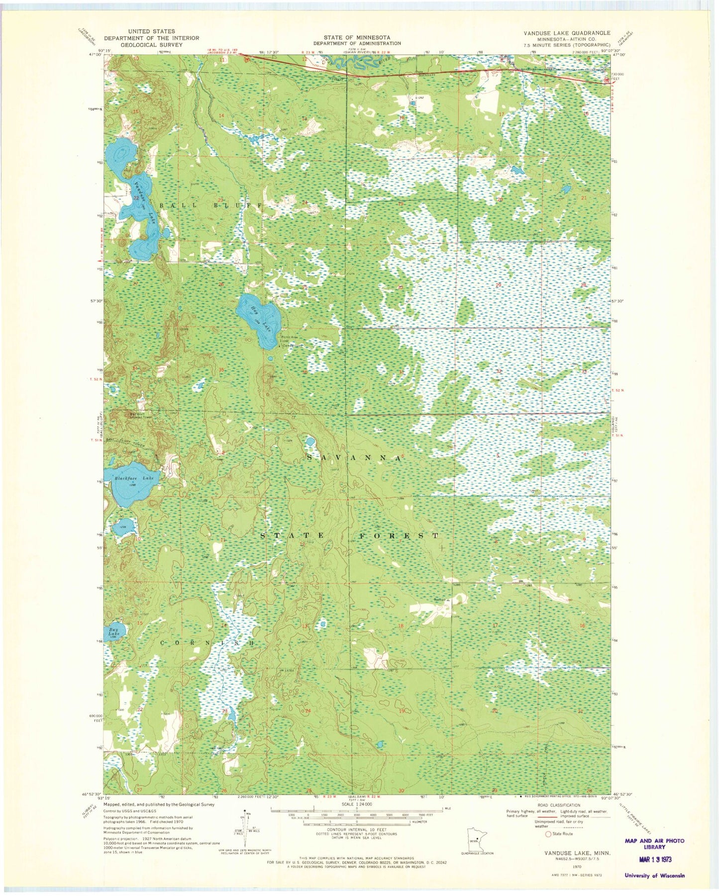 Classic USGS Vanduse Lake Minnesota 7.5'x7.5' Topo Map Image