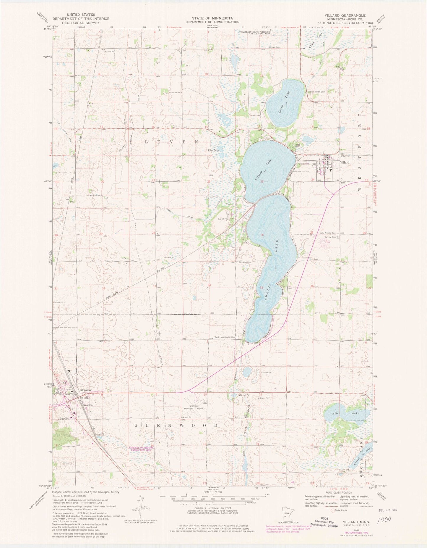 Classic USGS Villard Minnesota 7.5'x7.5' Topo Map Image