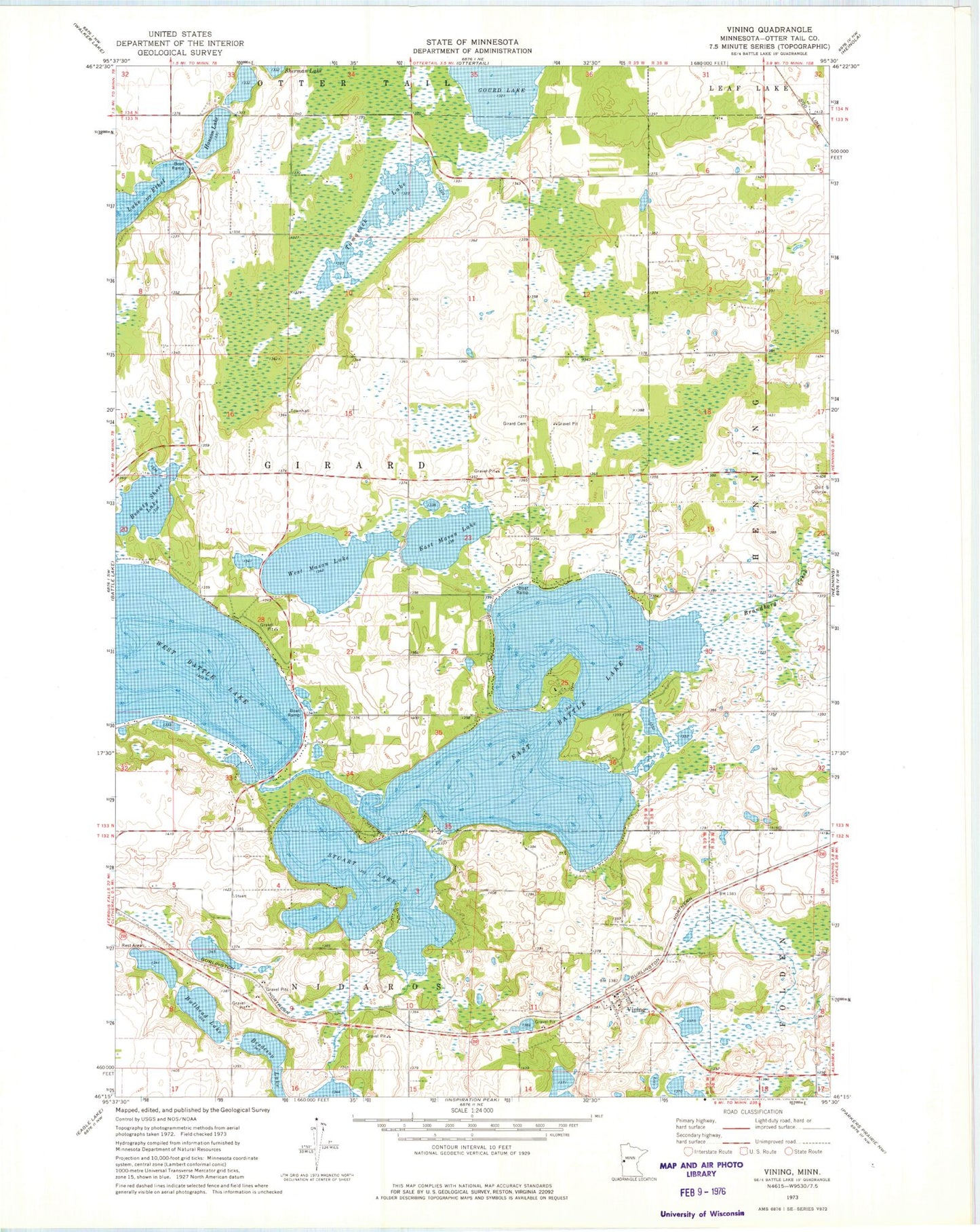 Classic USGS Vining Minnesota 7.5'x7.5' Topo Map Image