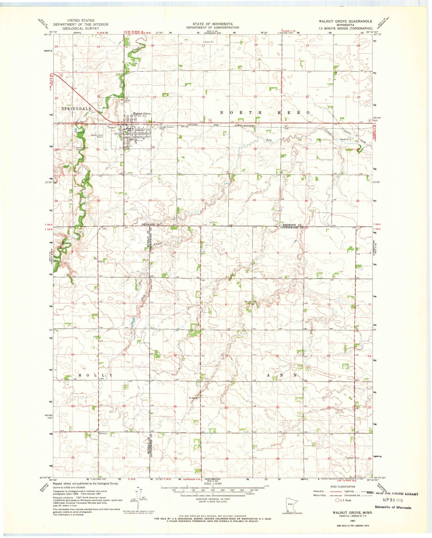 Classic USGS Walnut Grove Minnesota 7.5'x7.5' Topo Map Image