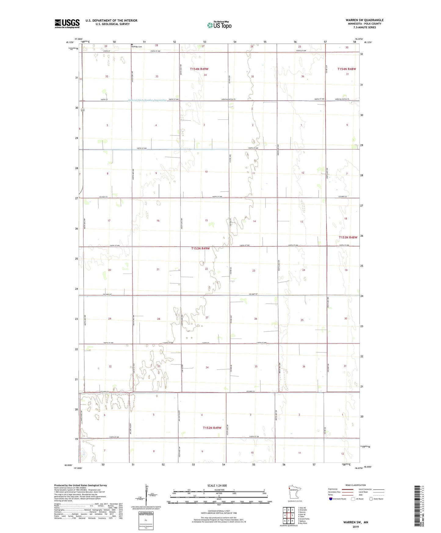 Warren SW Minnesota US Topo Map Image