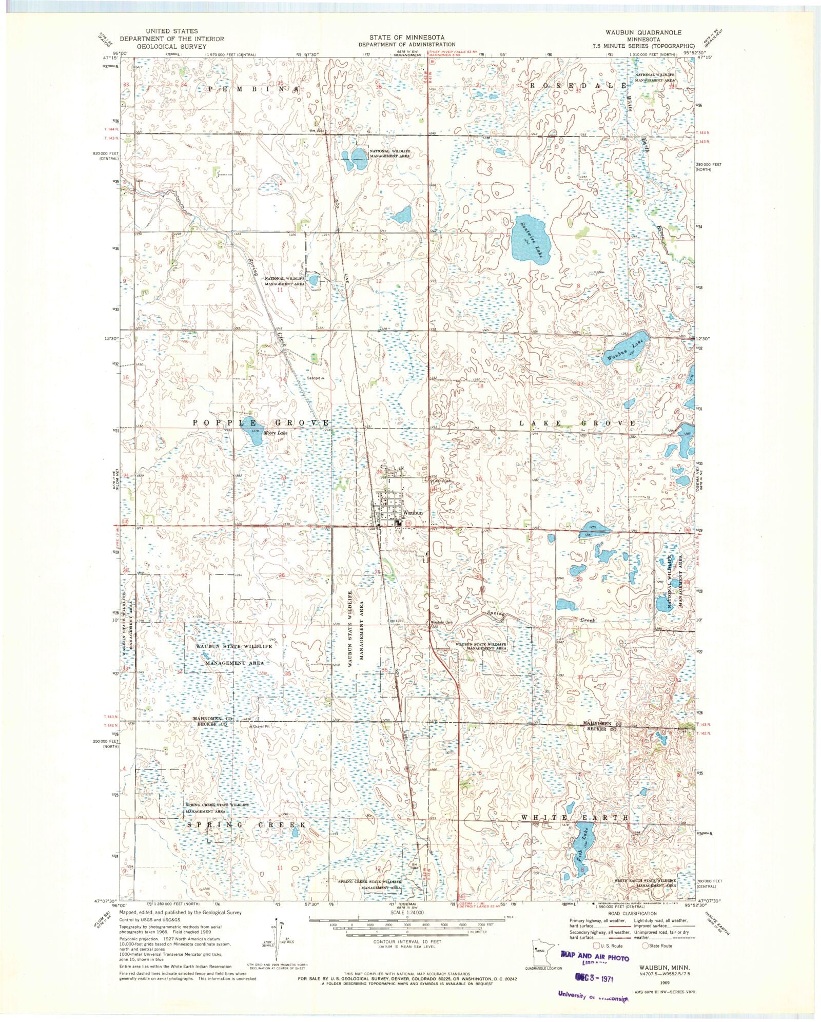 Classic USGS Waubun Minnesota 7.5'x7.5' Topo Map MyTopo Map Store