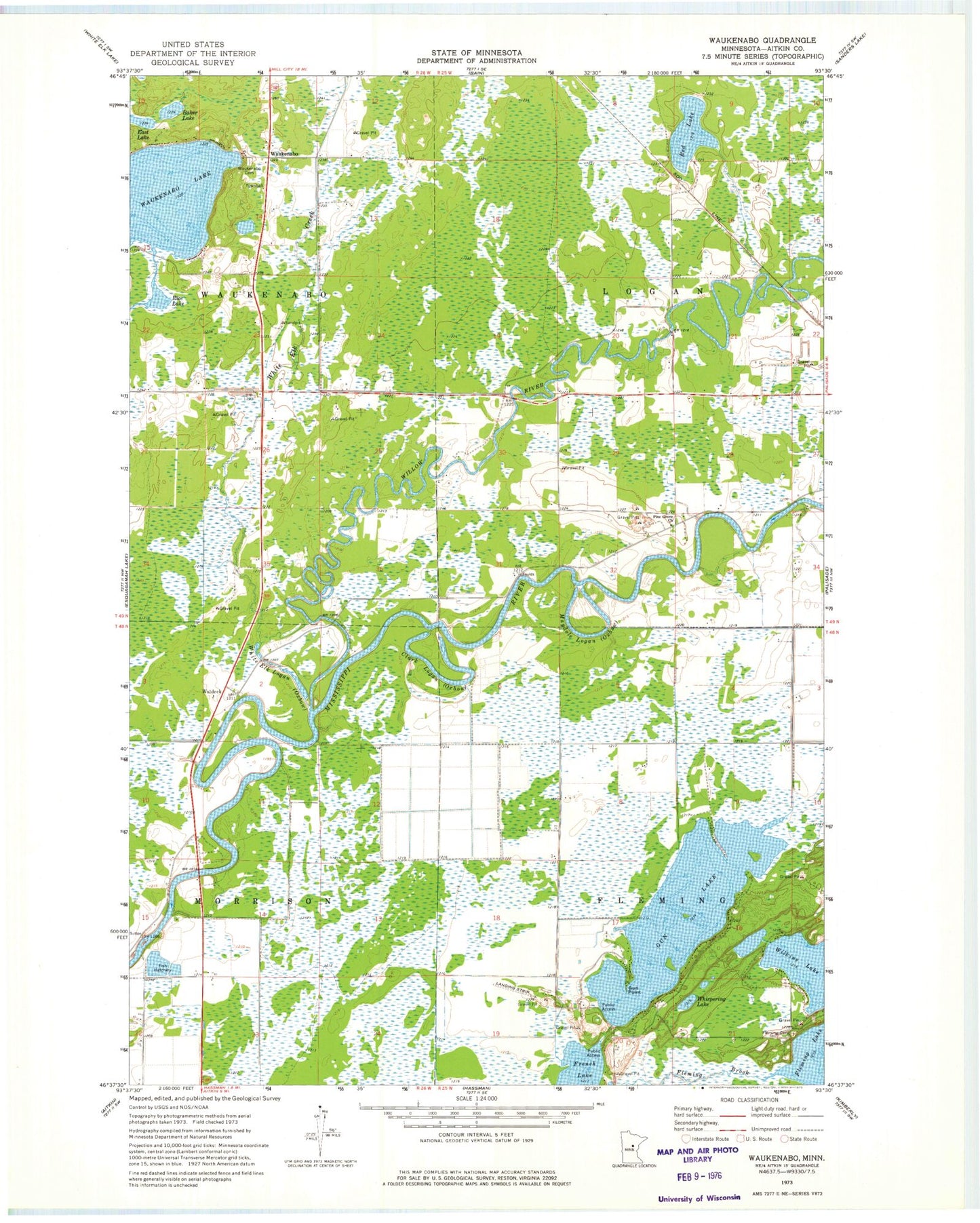 Classic USGS Waukenabo Minnesota 7.5'x7.5' Topo Map Image