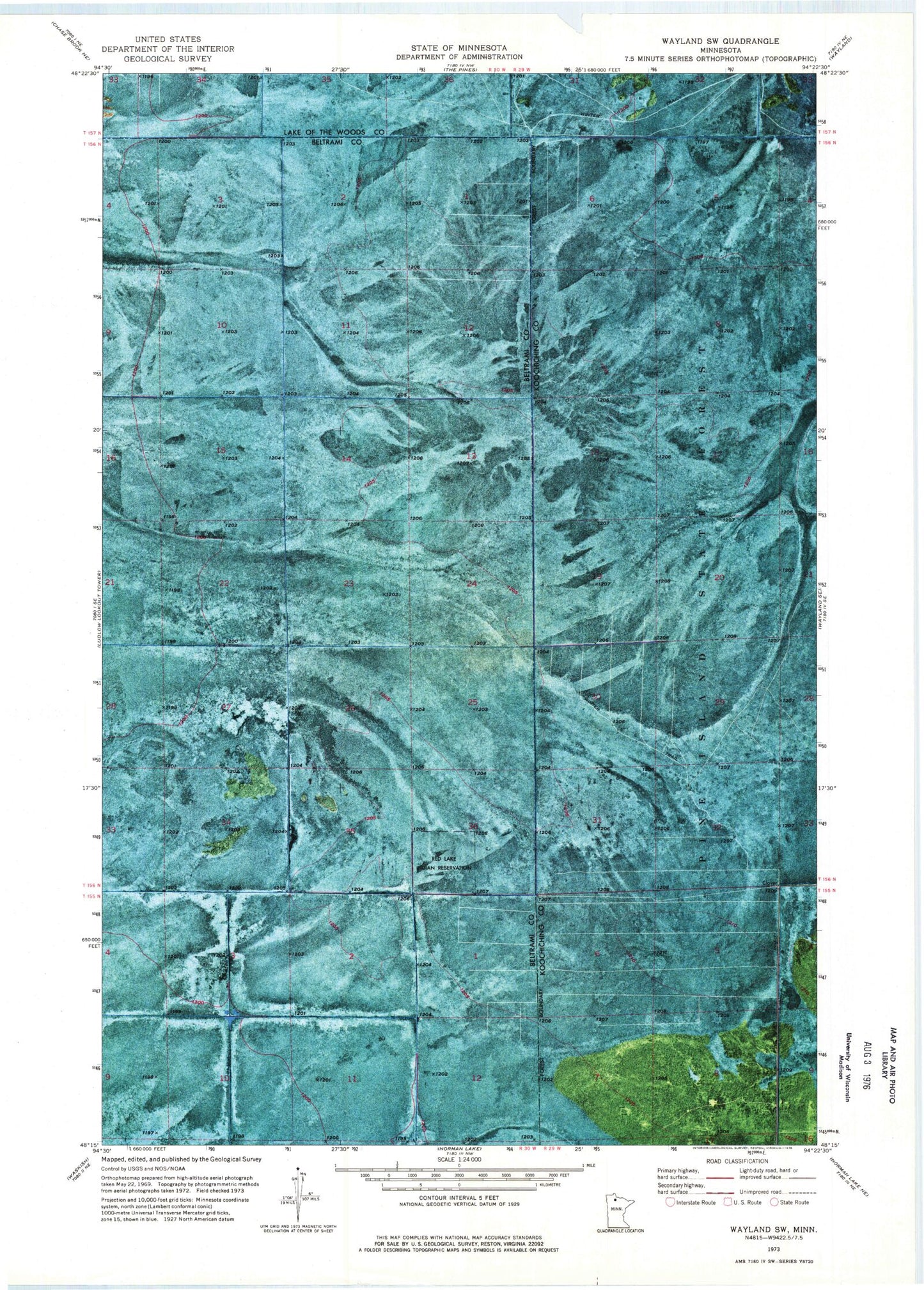 Classic USGS Wayland SW Minnesota 7.5'x7.5' Topo Map Image