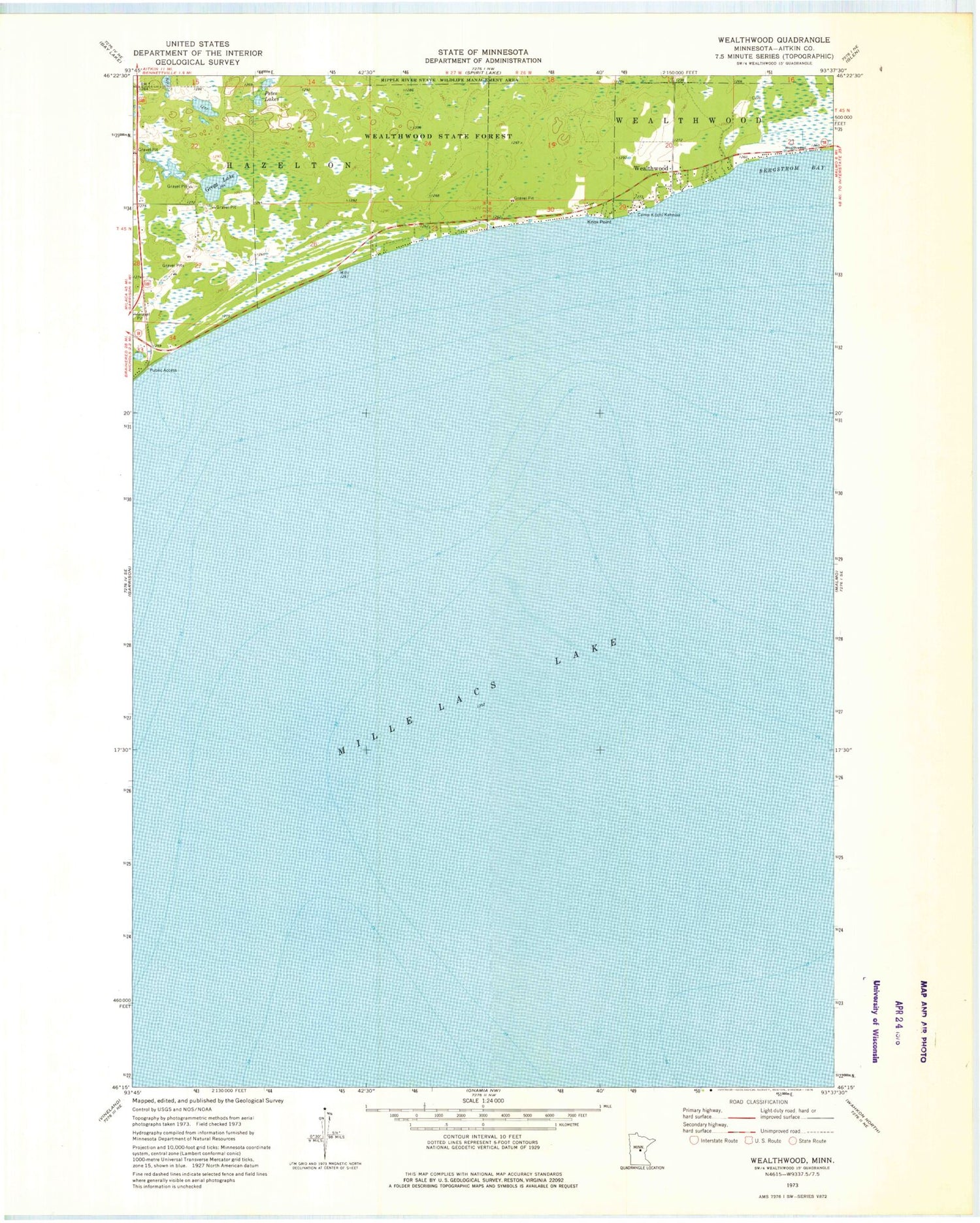 Classic USGS Wealthwood Minnesota 7.5'x7.5' Topo Map Image