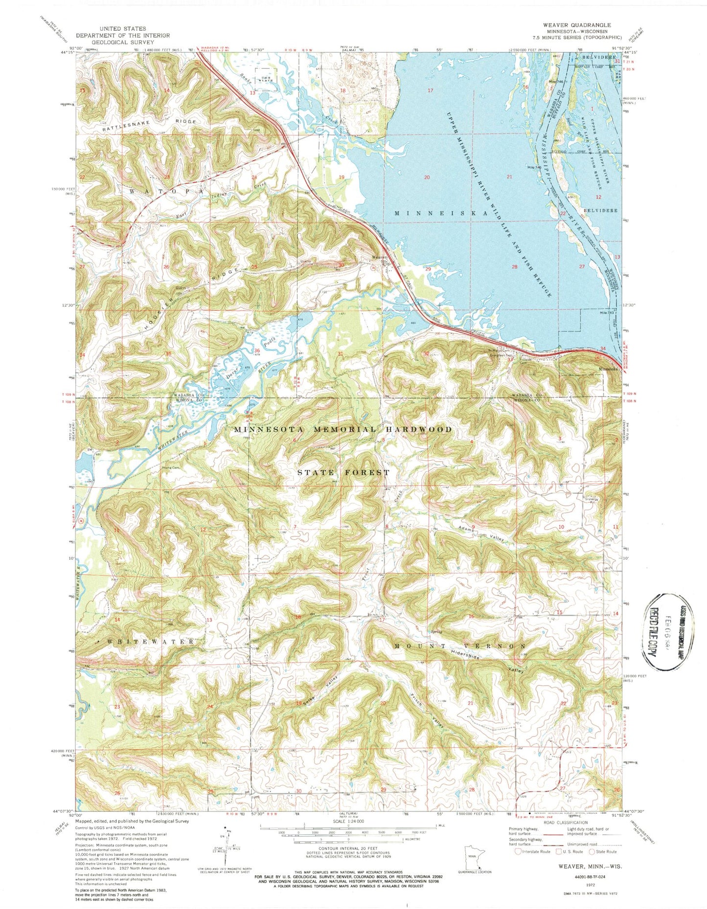 Classic USGS Weaver Minnesota 7.5'x7.5' Topo Map Image
