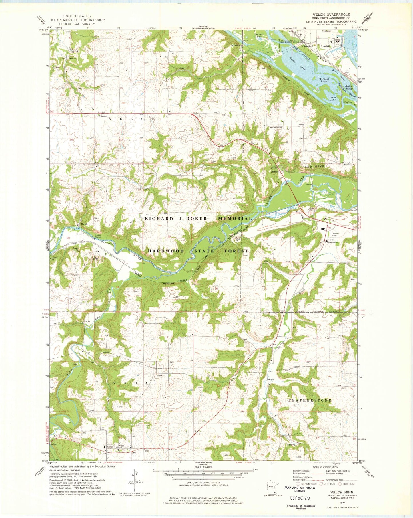 Classic USGS Welch Minnesota 7.5'x7.5' Topo Map Image