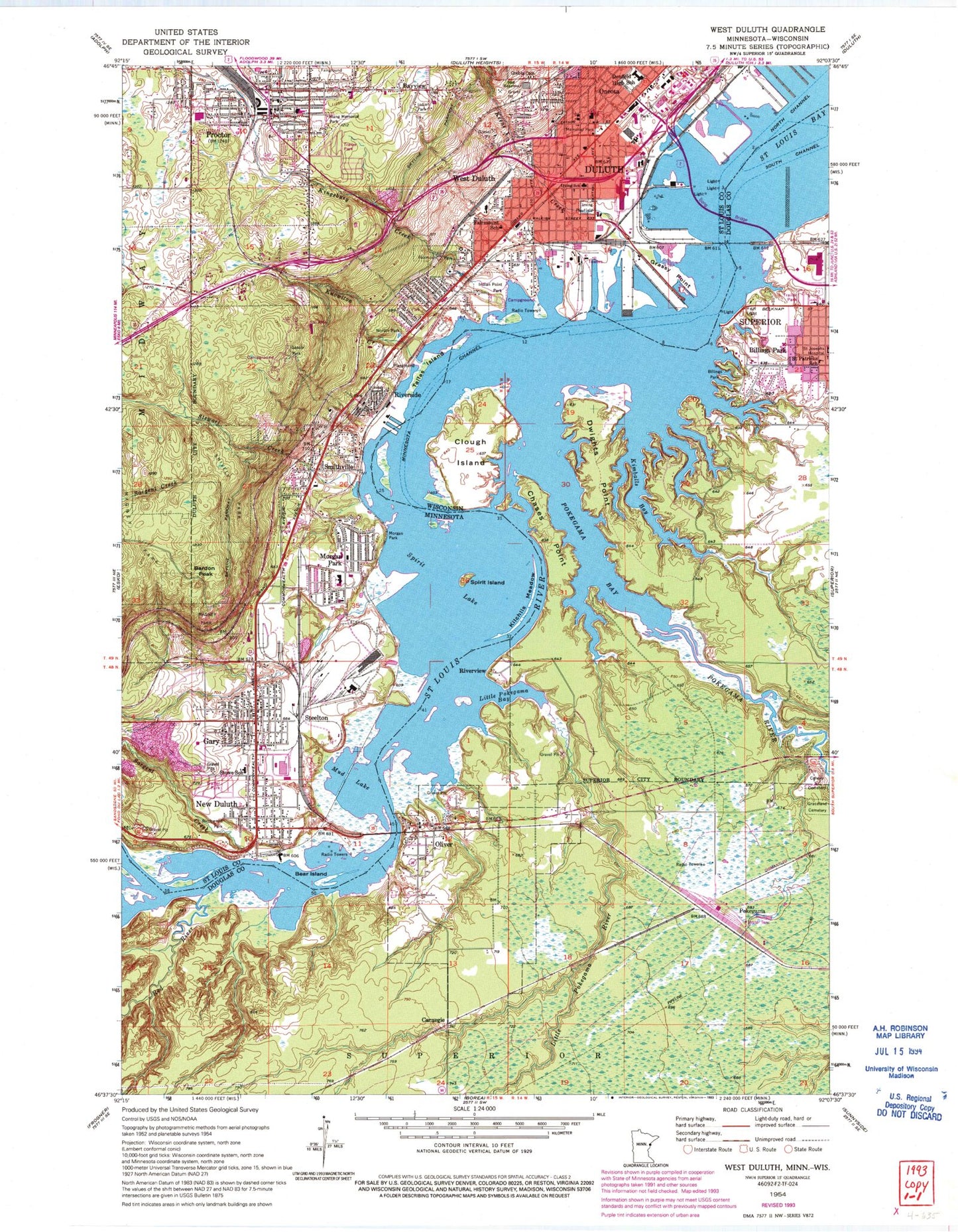 Classic USGS West Duluth Minnesota 7.5'x7.5' Topo Map Image
