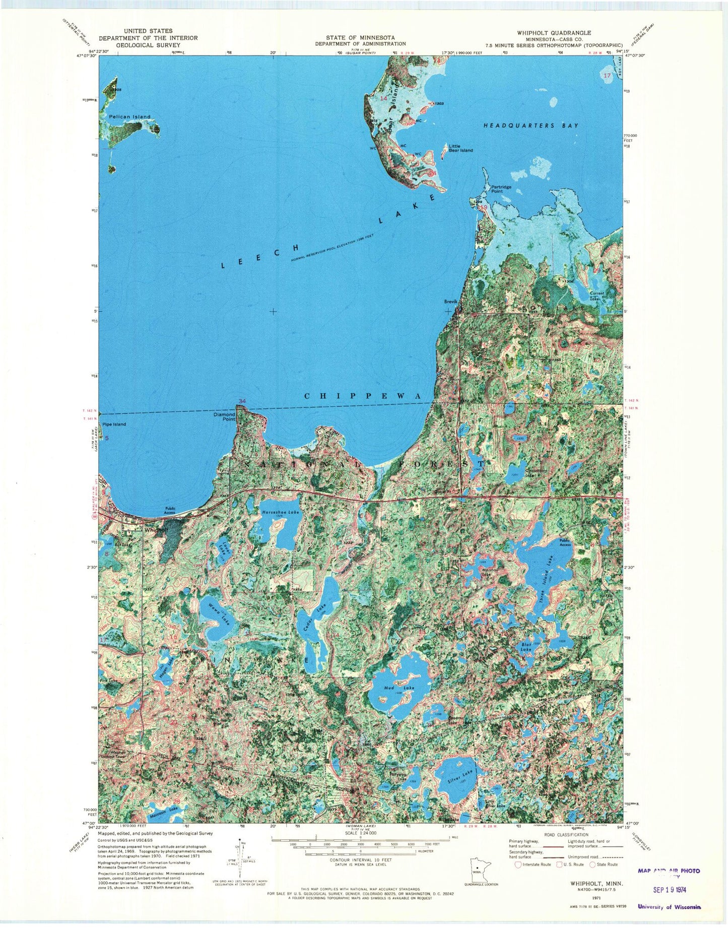 Classic USGS Whipholt Minnesota 7.5'x7.5' Topo Map Image