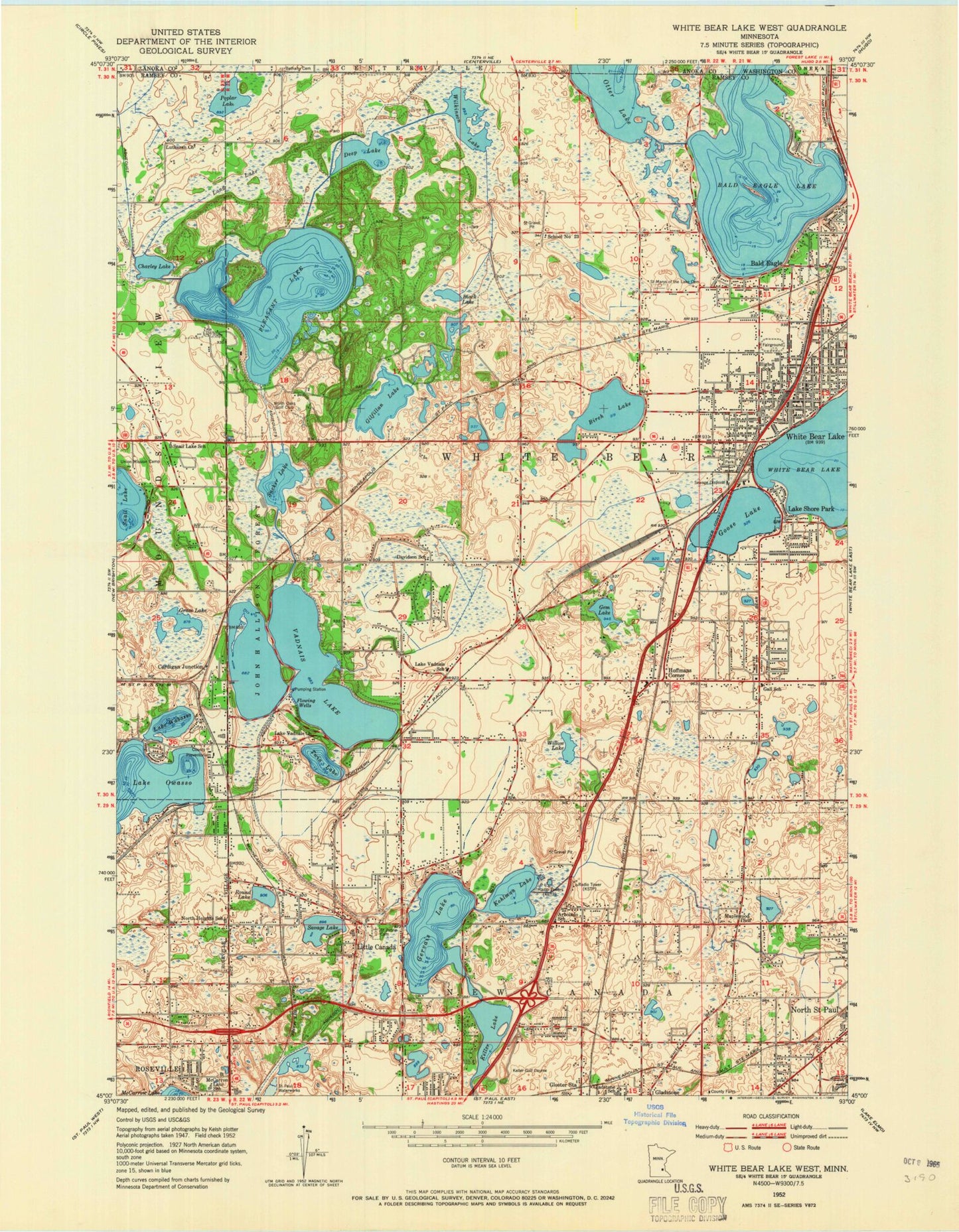 Classic USGS White Bear Lake West Minnesota 7.5'x7.5' Topo Map Image