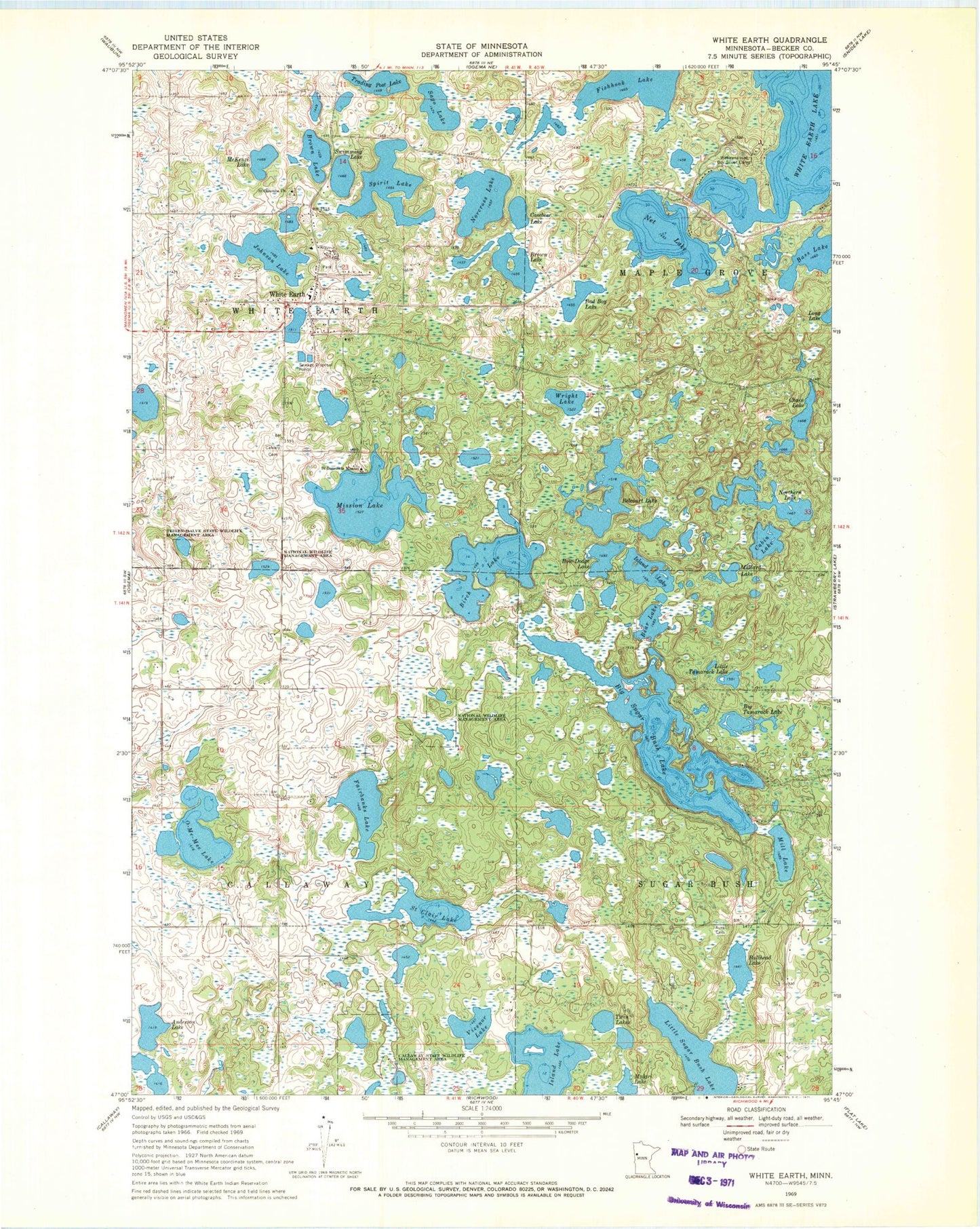 Classic USGS White Earth Minnesota 7.5'x7.5' Topo Map Image