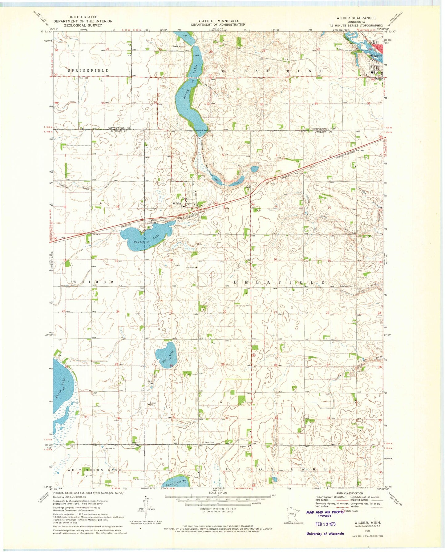 Classic USGS Wilder Minnesota 7.5'x7.5' Topo Map Image