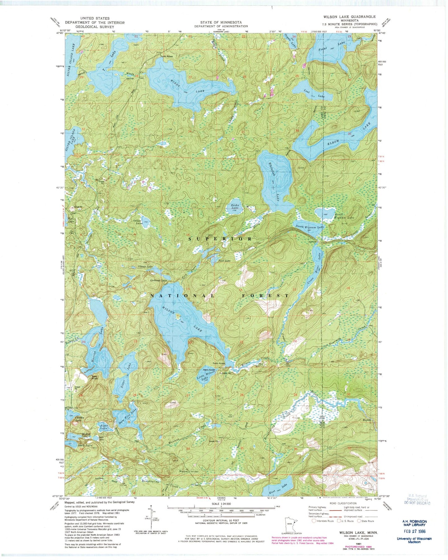 Classic USGS Wilson Lake Minnesota 7.5'x7.5' Topo Map Image