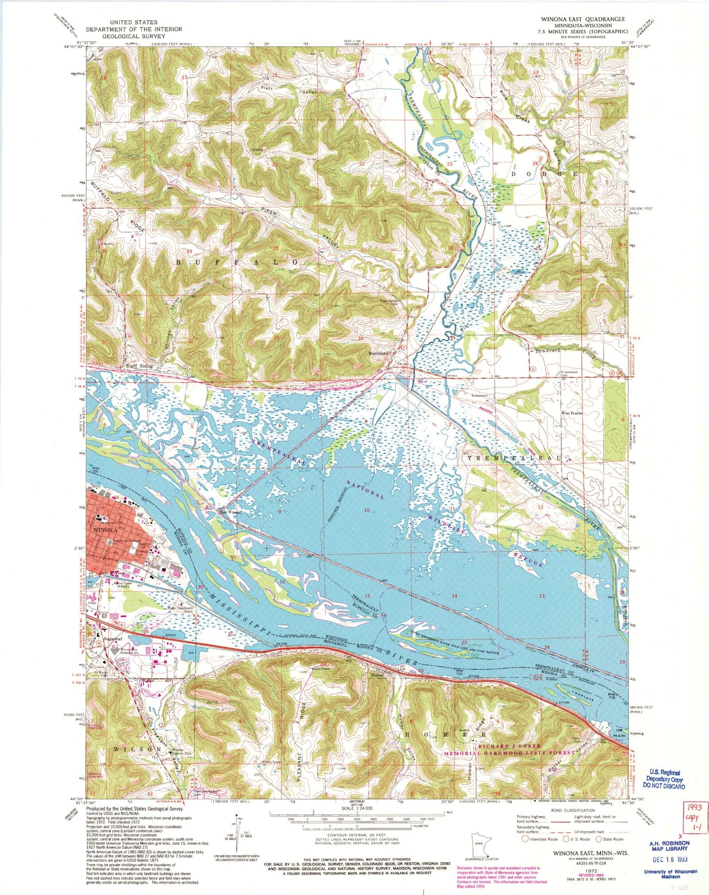 Classic USGS Winona East Minnesota 7.5'x7.5' Topo Map Image
