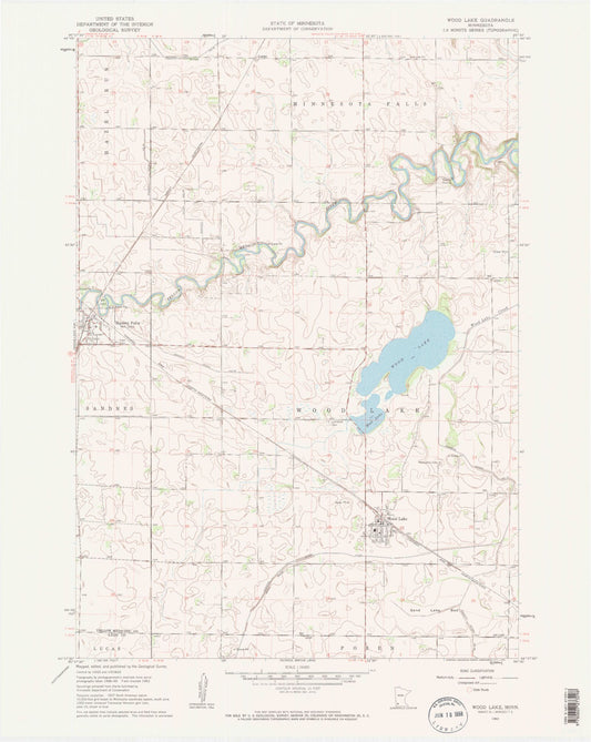 Classic USGS Wood Lake Minnesota 7.5'x7.5' Topo Map Image