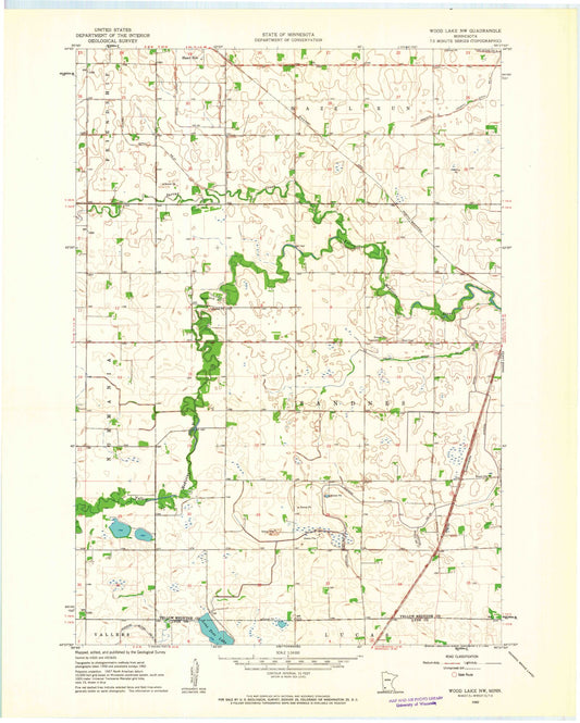 Classic USGS Wood Lake NW Minnesota 7.5'x7.5' Topo Map Image