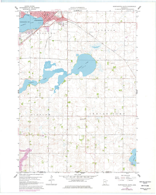 Classic USGS Worthington South Minnesota 7.5'x7.5' Topo Map Image