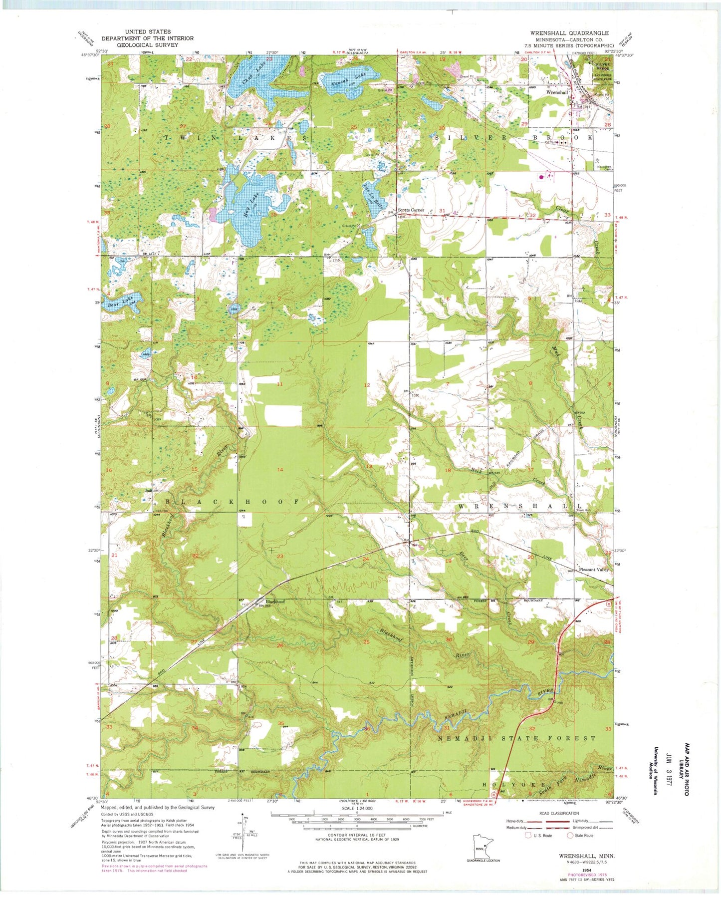 Classic USGS Wrenshall Minnesota 7.5'x7.5' Topo Map Image
