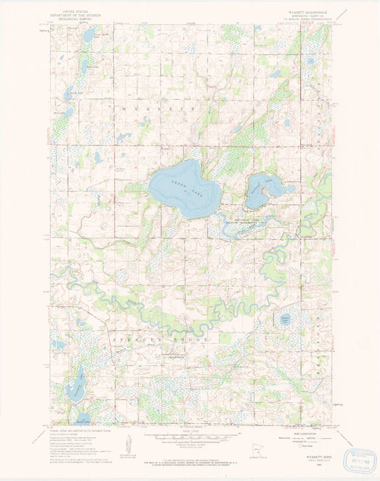 Classic USGS Wyanett Minnesota 7.5'x7.5' Topo Map Image