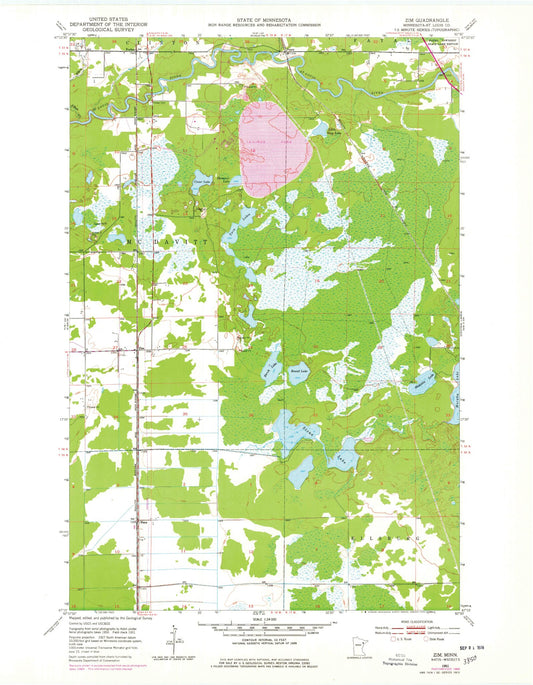 Classic USGS Zim Minnesota 7.5'x7.5' Topo Map Image