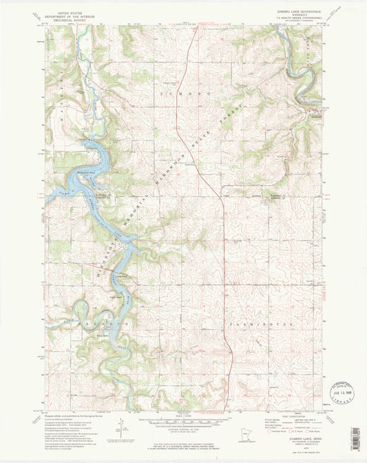 Classic USGS Zumbro Lake Minnesota 7.5'x7.5' Topo Map Image