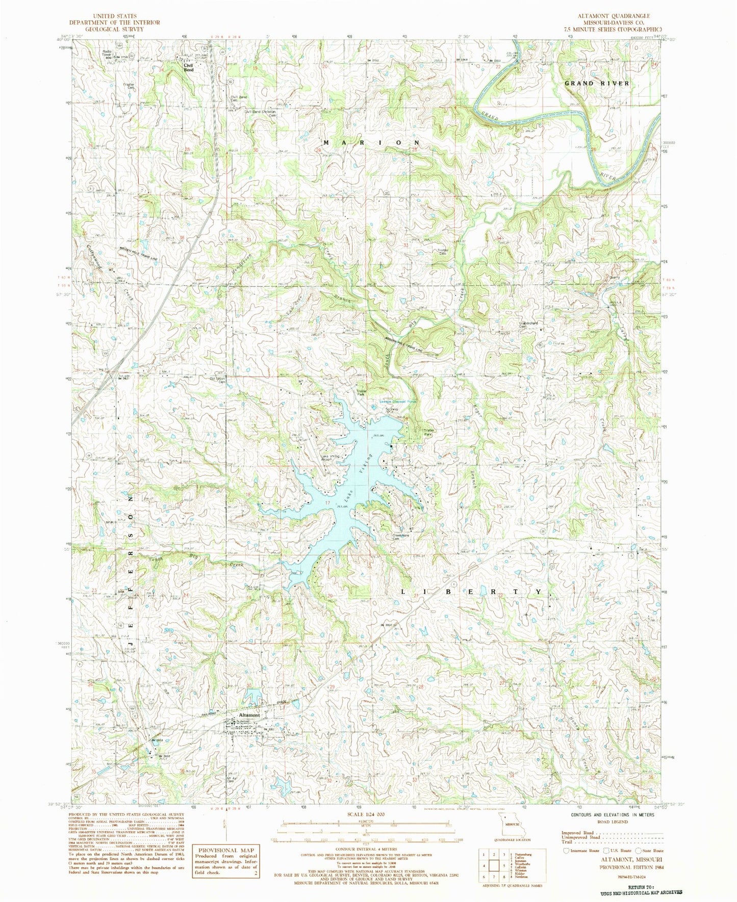 Classic USGS Altamont Missouri 7.5'x7.5' Topo Map Image