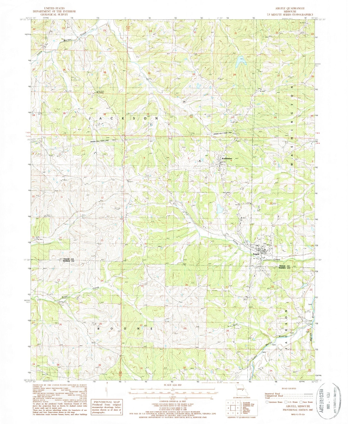 Classic USGS Argyle Missouri 7.5'x7.5' Topo Map Image