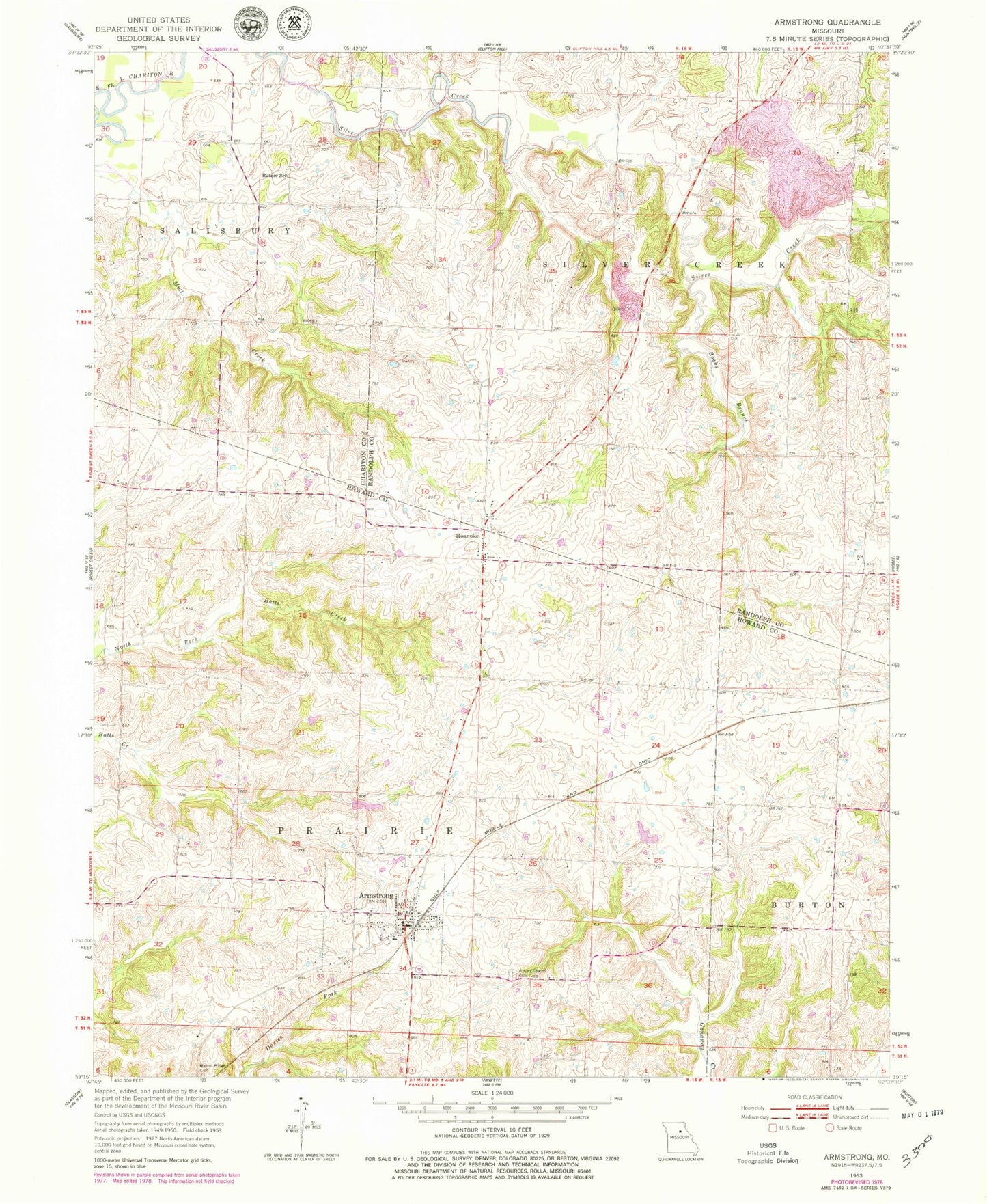 Classic USGS Armstrong Missouri 7.5'x7.5' Topo Map Image