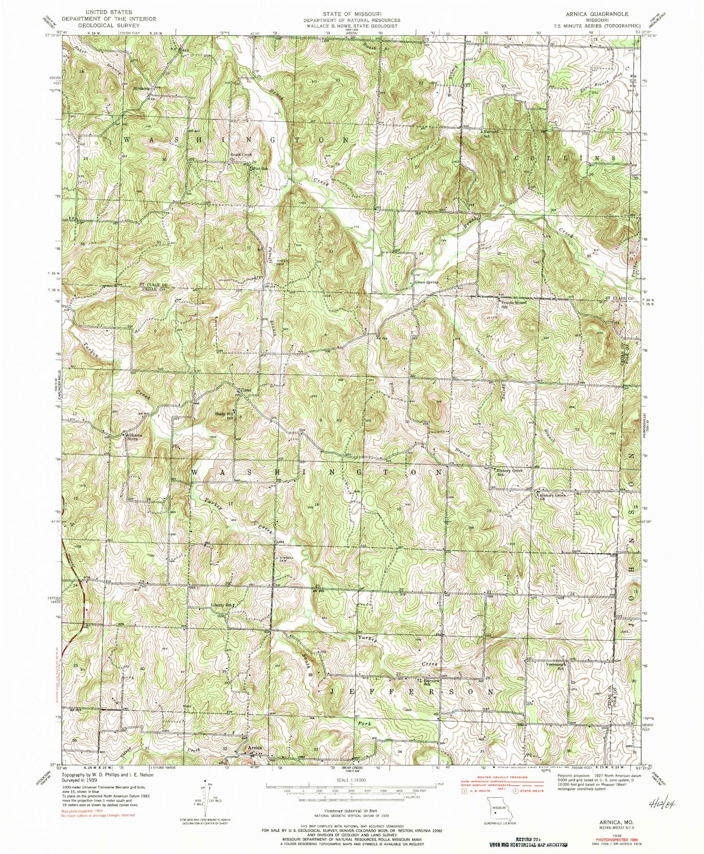 Classic USGS Arnica Missouri 7.5'x7.5' Topo Map Image