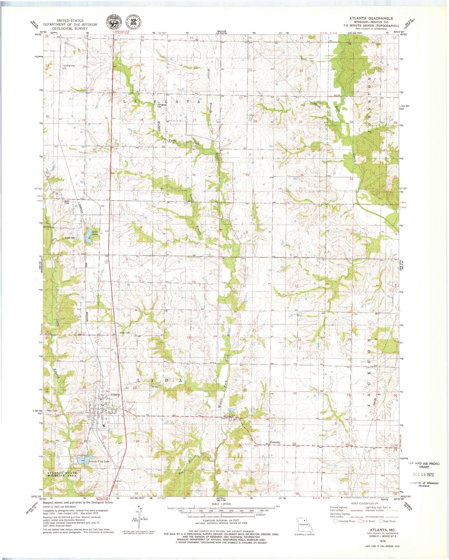 Classic USGS Atlanta Missouri 7.5'x7.5' Topo Map Image