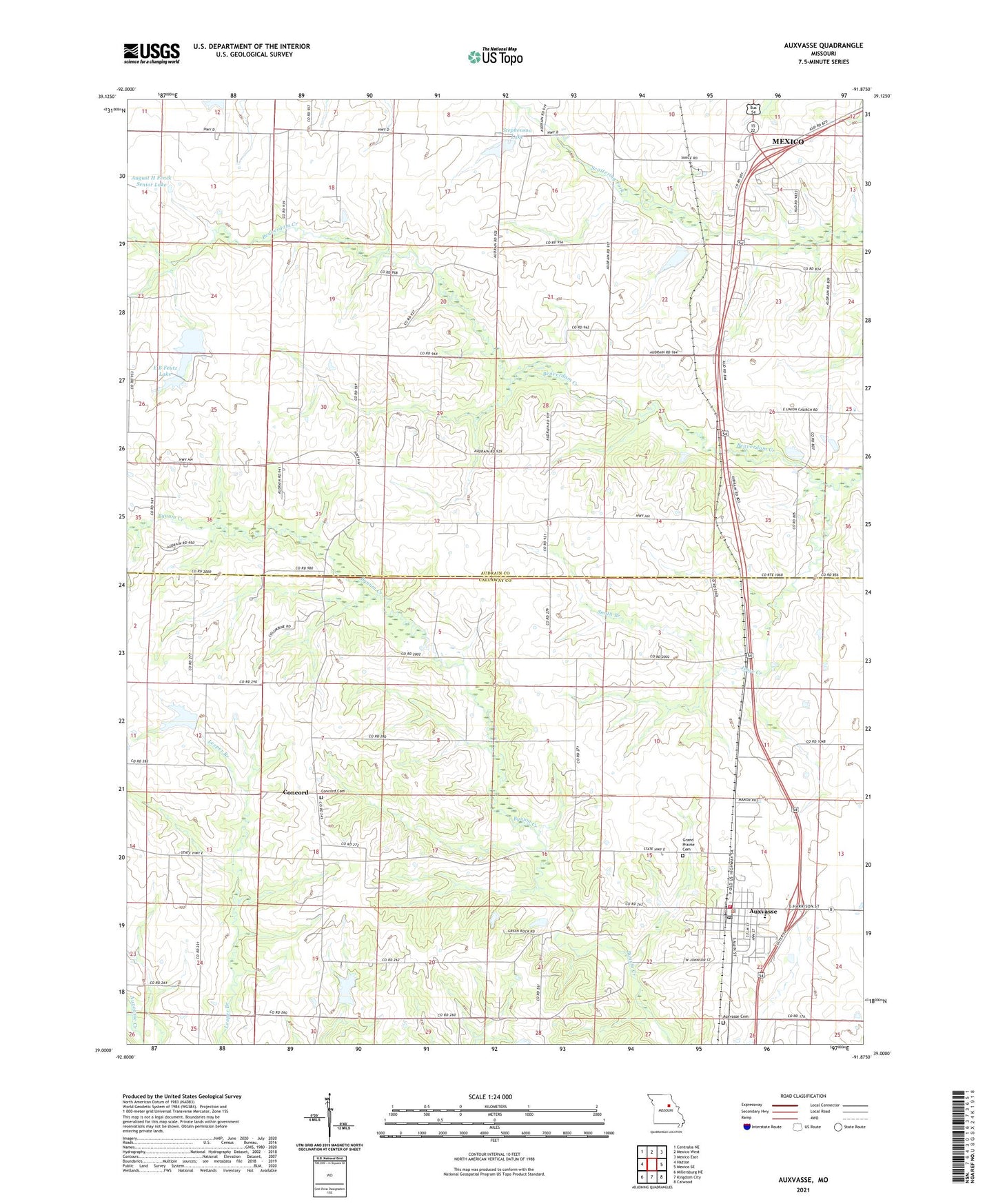 Auxvasse Missouri US Topo Map Image