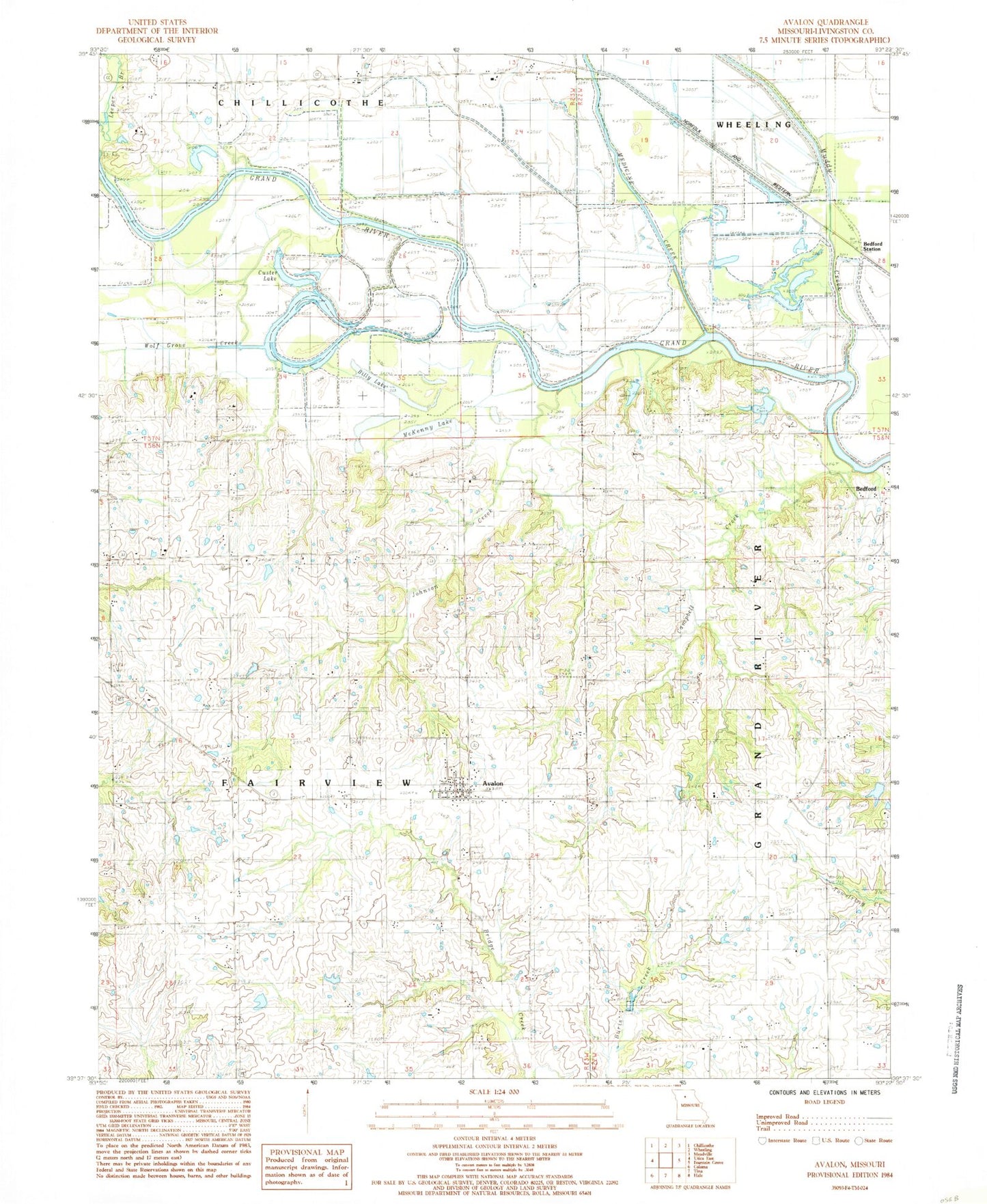 Classic USGS Avalon Missouri 7.5'x7.5' Topo Map Image
