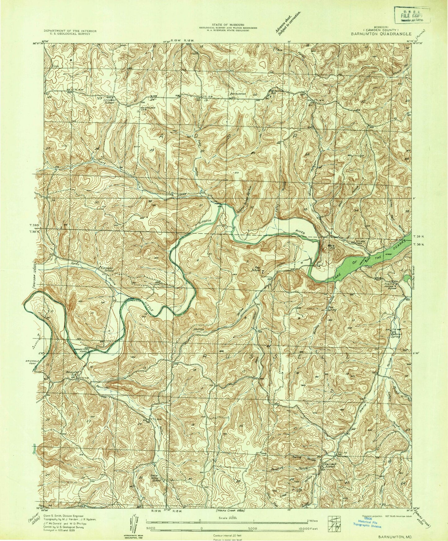 Classic USGS Barnumton Missouri 7.5'x7.5' Topo Map Image