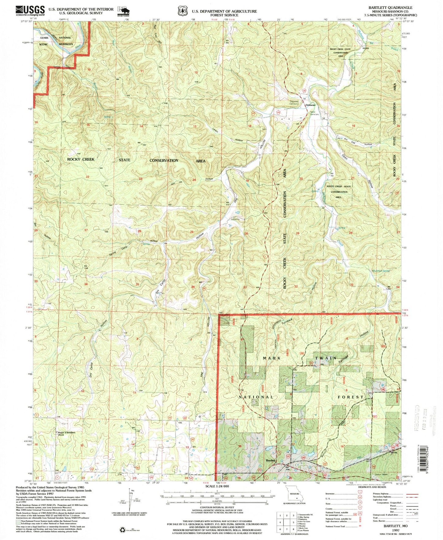 Classic USGS Bartlett Missouri 7.5'x7.5' Topo Map Image