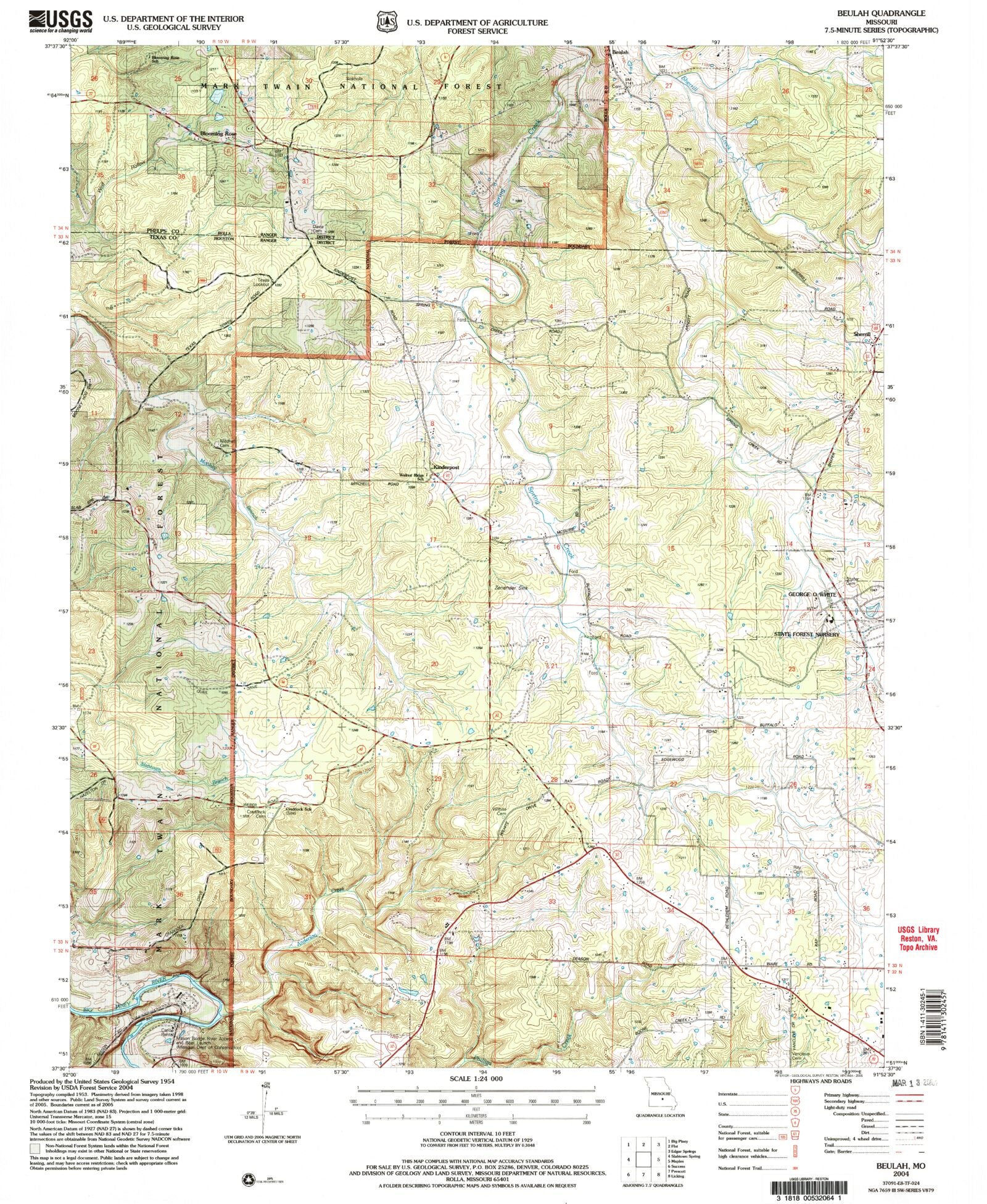Classic USGS Beulah Missouri 7.5'x7.5' Topo Map MyTopo Map Store