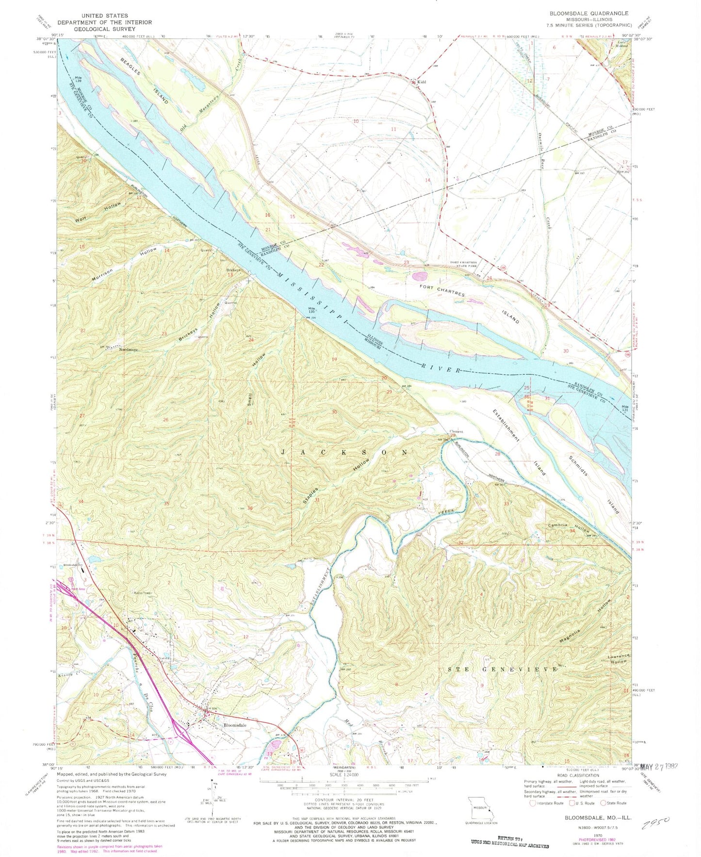 Classic USGS Bloomsdale Missouri 7.5'x7.5' Topo Map Image