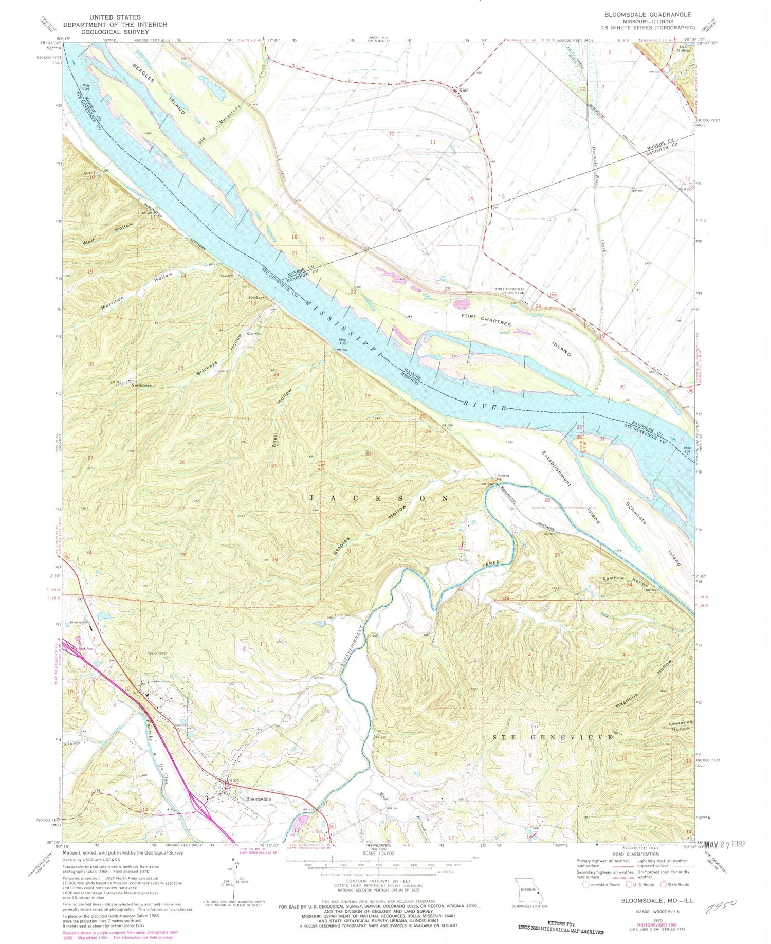 Classic USGS Bloomsdale Missouri 7.5'x7.5' Topo Map Image