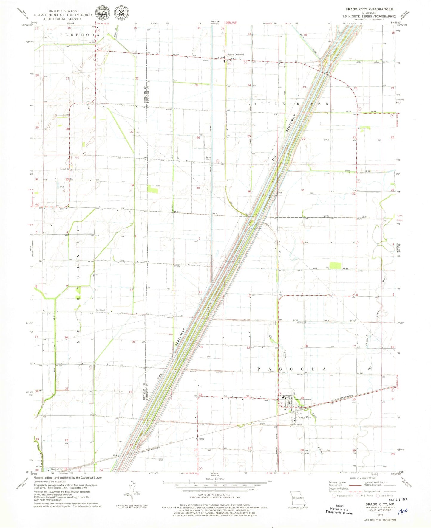 Classic USGS Bragg City Missouri 7.5'x7.5' Topo Map Image