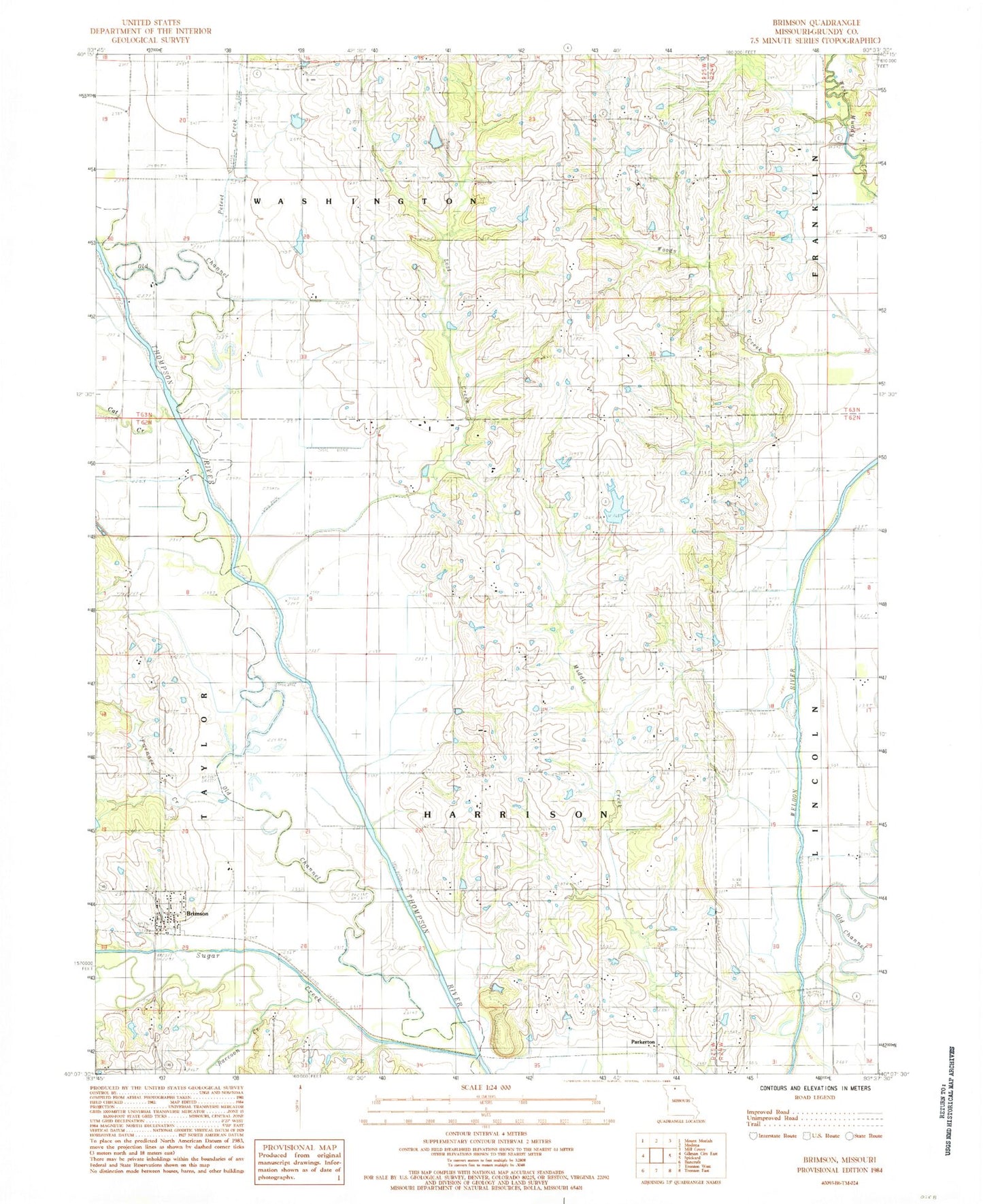 Classic USGS Brimson Missouri 7.5'x7.5' Topo Map Image