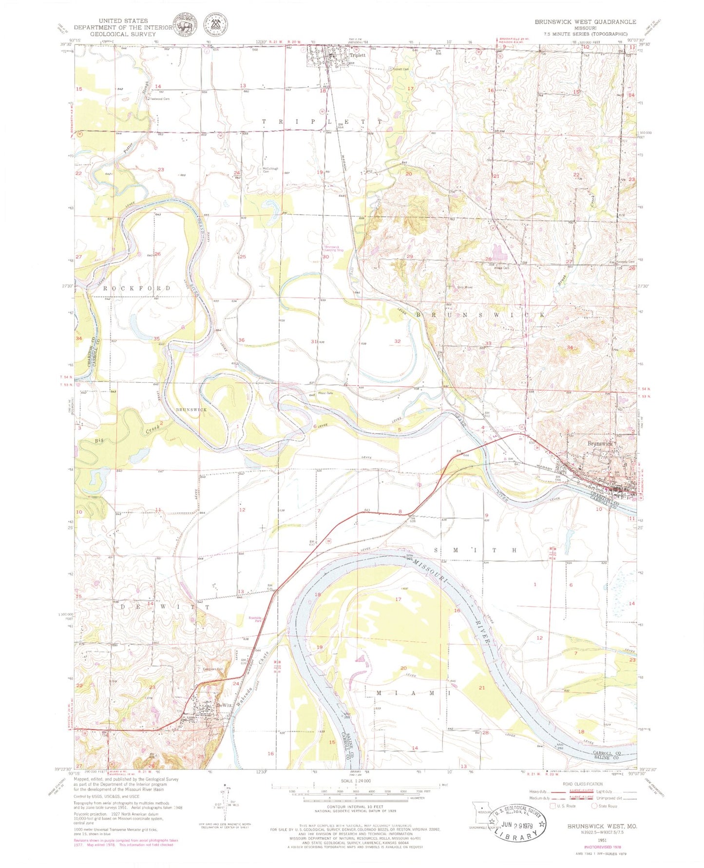 Classic USGS Brunswick West Missouri 7.5'x7.5' Topo Map Image