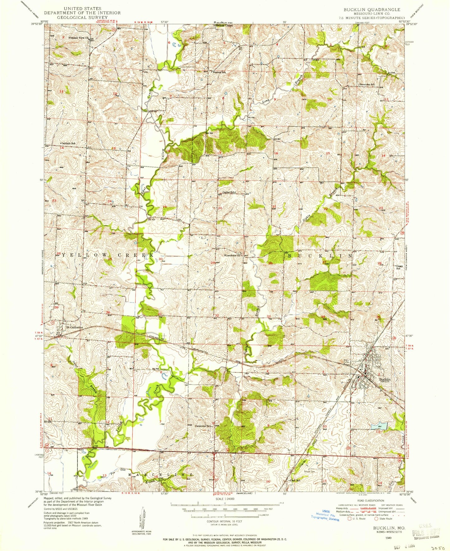 Classic USGS Bucklin Missouri 7.5'x7.5' Topo Map Image