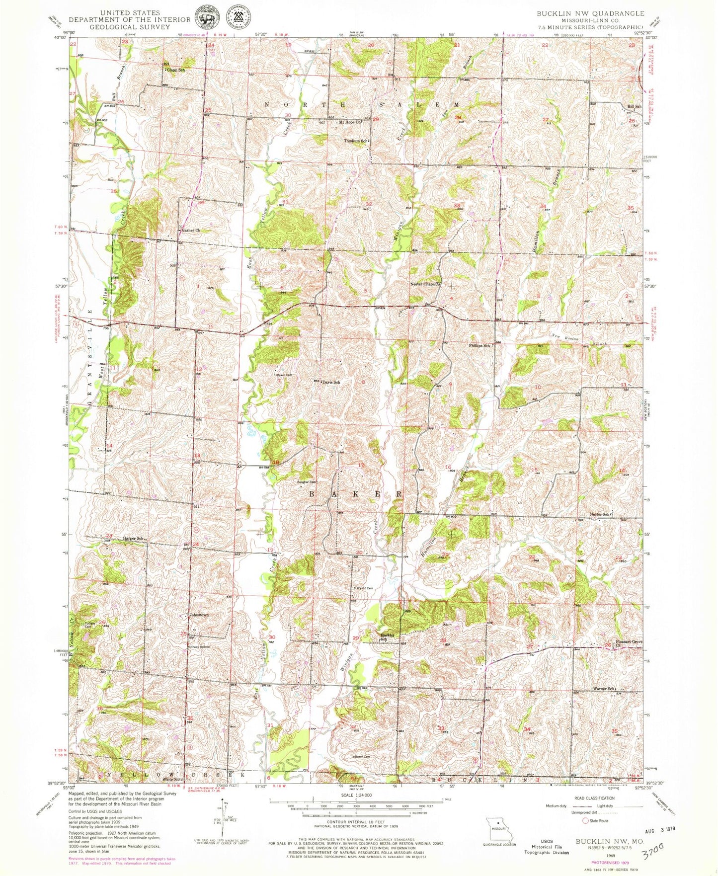 Classic USGS Bucklin NW Missouri 7.5'x7.5' Topo Map Image